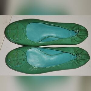 Tory Burch Green Ballet Flats with Bow Accent